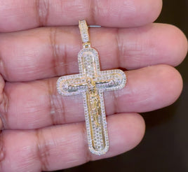 10K YELLOW GOLD .85 CARAT NATURAL DIAMONDS 2 INCHES CROSS PENDANT CHARM