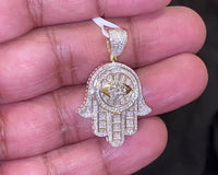 
              10K YELLOW GOLD .65 CARAT REAL DIAMOND 1.50 INCHES HAMSA HAND PENDANT CHARM
            