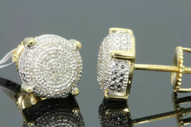 .30 CARAT STERLING SILVER YELLOW GOLD PLATED MENS WOMENS 8mm 100% REAL DIAMONDS EARRINGS STUDS