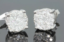 10K WHITE GOLD 1.15 CARAT MENS WOMENS 9 mm 100% GENUINE DIAMONDS EARRING STUDS