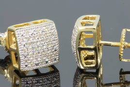 .25 CARAT REAL DIAMOND STERLING SILVER YELLOW GOLD PLATED MENS WOMENS 9 MM EARRINGS STUDS