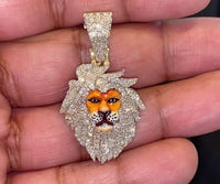 
              10K YELLOW GOLD 2.50 CARAT REAL DIAMOND 1.75 INCHES LION HEAD PENDANT CHARM
            