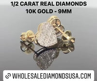 
              10K YELLOW GOLD .50 CARAT REAL DIAMOND 9MM WOMENS HEART HOOPS EARRINGS HUGGIE STUDS
            