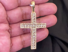 10K YELLOW GOLD 2 CARAT 2.50 INCHES REAL DIAMOND CROSS PENDANT CHARM CROSS