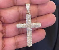 
              10K YELLOW GOLD 2.25 CARAT 2 INCHES REAL DIAMOND MEN CROSS PENDANT CHARM CROSS
            