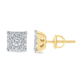 10K YELLOW GOLD .85 CARAT 100% GENUINE DIAMONDS 7 MM MENS/WOMENS EARRING STUDS