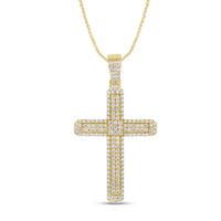 
              10K YELLOW GOLD 2.25 CARAT 2 INCHES REAL DIAMOND MEN CROSS PENDANT CHARM CROSS
            