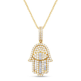 10K YELLOW GOLD 1.75 CARAT REAL DIAMOND 1.50 INCHES HAMSA HAND PENDANT CHARM