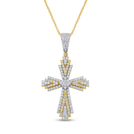 10K YELLOW GOLD 1.25 CARAT 1.75 INCHES REAL DIAMOND MEN CROSS PENDANT CHARM CROSS