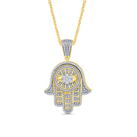 
              10K YELLOW GOLD .65 CARAT REAL DIAMOND 1.50 INCHES HAMSA HAND PENDANT CHARM
            