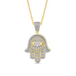 10K YELLOW GOLD .65 CARAT REAL DIAMOND 1.50 INCHES HAMSA HAND PENDANT CHARM