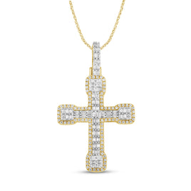 10K YELLOW GOLD .75 CARAT 1.50 INCHES REAL DIAMOND CROSS PENDANT CHARM CROSS