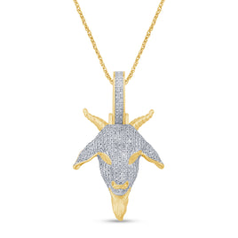 10K SOLID YELLOW GOLD 1 CARAT REAL DIAMOND 1.50 INCHES GOAT PENDANT CHARM