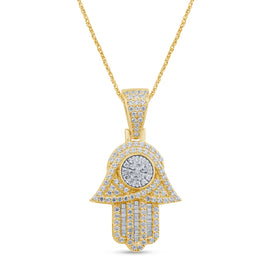 10K YELLOW GOLD 1 CARAT REAL DIAMOND 1.25 INCHES HAMSA HAND PENDANT CHARM