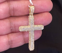 
              10K YELLOW GOLD 2.25 CARAT 2 INCHES REAL DIAMOND MEN CROSS PENDANT CHARM CROSS
            