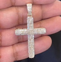 
              10K YELLOW GOLD 2.25 CARAT 2 INCHES REAL DIAMOND MEN CROSS PENDANT CHARM CROSS
            