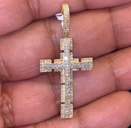 10K YELLOW GOLD .65 CARAT 1.75 INCHES REAL DIAMOND MEN CROSS PENDANT CHARM CROSS