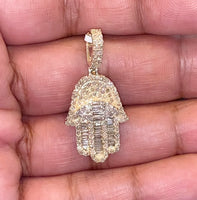 
              10K YELLOW GOLD 1.75 CARAT REAL DIAMOND 1.50 INCHES HAMSA HAND PENDANT CHARM
            